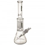 Medicali Glass - Mini 8-Arm Tree Perc Beaker Bong - Green & Platinum Script Label