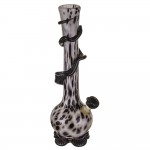 Noble Glass 14 Inch Tall Black Glass Bong with White Pattern Black Wrap and Foot