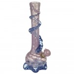 Noble Glass 14 Inch Tall Pink Glass Bong with Blue Wrap and Foot