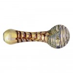 Glass Spoon Pipe - Silver Fume With Three-Color Wrap and Rake