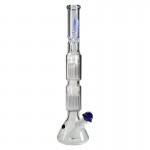 Flaming Skull - Double 10-arm Perc Beaker Base 9mm Clear Glass Tube with Blue Bowl