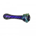 Cobalt Blue Glass Taster Pipe - Aqua & Green Colored Wrap with Frog Critter