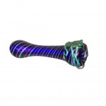 Cobalt Blue Glass Taster Pipe - Aqua & Purple Colored Wrap with Frog Critter