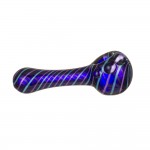 Cobalt Blue Glass Spoon Pipe - Aqua and Purple Color Twist with Clear Marbles