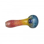 Glass Spoon Pipe - Fumed with Colored Wrap & Rake and Colored Marble - Choice of 3 Colors