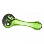 Glass Spoon Pipe - Green Glass with Switchbacks on Bowl