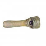Glass Chillum Pipe - Light Green Frit and Worked Purple Eyeball