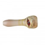 Glass Chillum Pipe - Tan Frit and Worked Red Eyeball