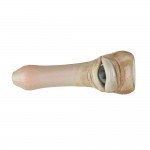 Glass Chillum Pipe - Tan Frit and Worked Green Eyeball