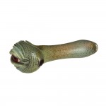 Glass Spoon Pipe - Light Green Frit and Worked Red Eyeball