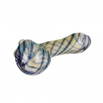 Glass Spoon Pipe - Fumed with Colored Stripes - Choice of 5 Colors