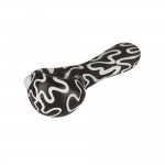 Glass Spoon Pipe - Black Glass with Colored Squiggles and Marbles - Choice of 3 colors