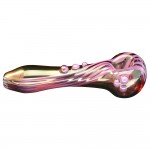 Glass Spoon Pipe - Heavy Gold Fume with Pink Stripes & Small Marbles