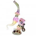 Glass Sherlock Bubbler - Silver and Gold Fume - Colored Glass and Magnifiers