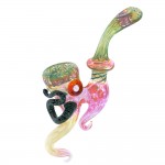 Glass Sherlock Handpipe - Horned Dagger-Style with Gold and Silver Fume