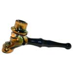 Glass Hammer Handpipe - Gold and Silver Fumed Skull on Black Glass