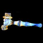 Glass Hammer Handpipe - Gold and Silver Fumed Skull on Clear Glass