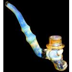 Glass Sherlock Handpipe - Gold and Silver Fumed Skull on Clear Glass