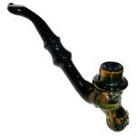 Glass Sherlock Handpipe - Gold and Silver Fumed Skull on Black Glass