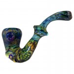 Glass Sherlock Hand Pipe - Double Layer Cobalt Blue Glass with Color Work