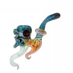 Glass Sherlock Handpipe - Horned Dagger-Style with Gold and Silver Fume