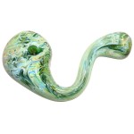 Glass Sherlock Handpipe - Gold and Silver Fume - Marbled - Blue or Green