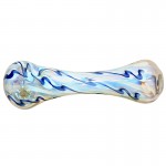 Glass Spoon Pipe - Silver Fume and Blue Marbled Pattern