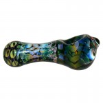 Glass Spoon Pipe - Double Layer Fume on Cobalt Glass with Clear Marbles