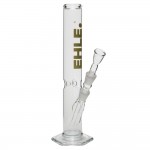 EHLE. Glass - Straight Cylinder Bong 500ml - Ice Notches - Green logo