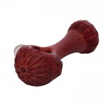 Zara - Sandblasted and Stamped Glass Spoon Pipe - Red