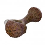 Zara - Sandblasted and Stamped Glass Spoon Pipe - Amber Purple Frit