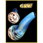 G-Spot Glass Spoon Pipe - Blue with Red, Black and White Hurricane Bowl