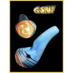 G-Spot Glass Spoon Pipe - Blue with Green, Orange and White Hurricane Bowl
