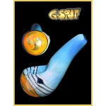 G-Spot Glass Handpipe - Blue with Green, Orange and Yellow Hurricane Bowl