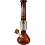 Flaming Skull - Beaker Base 10-arm Tree Percolator Ice Bong - Amber