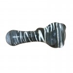 Glass Spoon Pipe - Black and White Static Pattern with Clear Marbles
