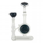 Glass Inline Perc Bubbler - Inside Out Worked Discs and Bowl - Aqua, Black and White