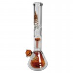 Flaming Skull - 7mm Glass Ice Bong with Color Diffusion Chamber and 6-arm Perc - Amber