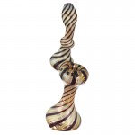 Glass Sherlock Bubbler - Gold and Silver Fume with Ruby Stripes and Built-In Diffuser