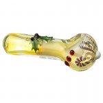 Glass Spoon Pipe - Fumed with Color Marbles, Holly Leaves and Candy Canes