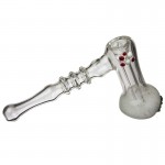 Glass Hammer Bubbler - Clear Glass with White Frit and Christmas Design