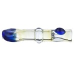 Glass Taster Pipe - Fumed with Flat Mouthpiece and Color Marble - Blue