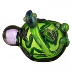 Glass Spoon Pipe - Green Glass with Slyme Lizard Critter and Mini Marbles