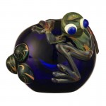 Glass Spoon Pipe - Cobalt Blue Glass with Color Mini Marbles and Frog Critter