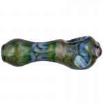 Glass Spoon Pipe - Double Layer Fume on Green Glass with Clear Marbles