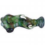 Glass Spoon Pipe - Color Work on Fumed Green Glass with Spikes