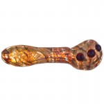 Glass Spoon Pipe - Amber-Purple Wrap on Clear Glass with Color Dots