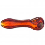 Glass Spoon Pipe - Fumed Clear Glass with Amber-Purple Frit and Mushroom Marble