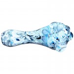 Glass Spoon Pipe - White Swirls on Cobalt Glass with Clear Marbles