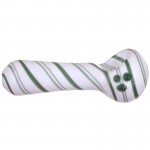 Glass Spoon Pipe - White Glass with Light Green Stripes and Marbles